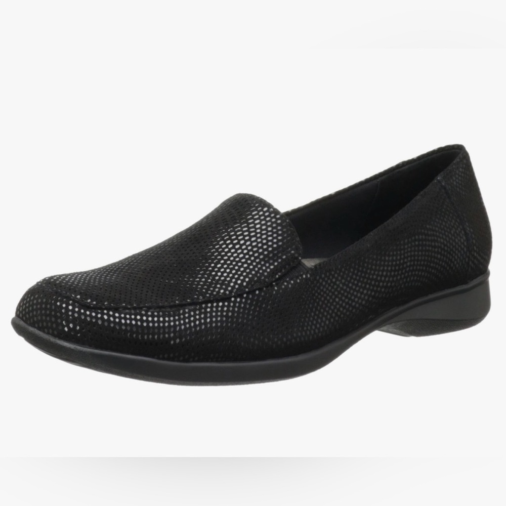 Trotters Black Leather Shimmer Jenn Slip-On Loafers Classy Comfort Women’s Sz 8